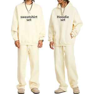 Conjuntos de sudadera con capucha personalizada de alta calidad de lana de color liso hombre mujer Puff estampado bordado sudaderas con capucha suéter y pantalones conjuntos de 2 piezas - Product Image 5