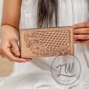 Hand Tooled Leather Turquoise Flower Wallet Stylish Genuine Leather Zip Continental Purse Western Clutch <b>Card</b> Case Gifts for Her - Product Image 3