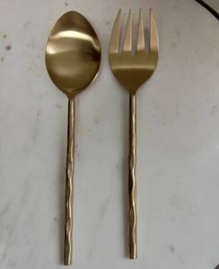 Service à salade en acier inoxydable 18/10 de style vintage, fourchette et cuillère polies en or, ustensiles de cuisine uniques pour la maison et l'hôtel - Product Image 4