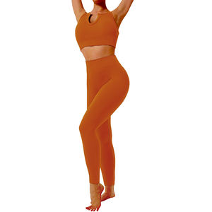 2023 conjunto de Yoga Reversible de talla grande para mujer, ropa deportiva ligera de alta calidad para gimnasio, Impresión de logotipo personalizado, el mejor diseño naranja - Product Image 1