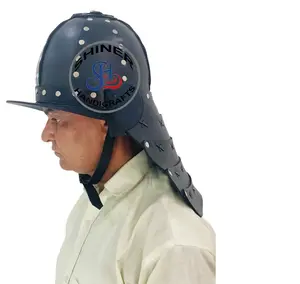 Medieval Japanese Helmet Armor SCA Samurai Warrior Leather Helmet With Wooden Stand Black Color Helmet Costume