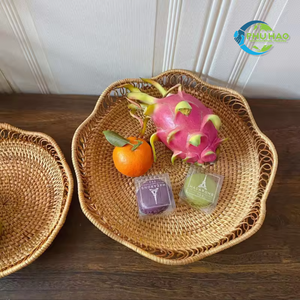 Fibre naturelle tissée à la main en forme de fleur plateau en rotin panier de stockage de fruits art vietnamien pour la décoration intérieure fonctionnelle tenture murale - Product Image 2