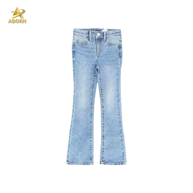 Celana panjang Jeans Denim anak perempuan, celana panjang pensil pinggang tinggi warna Solid desain kustom baru