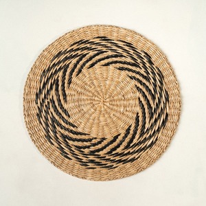 Black Pattern Seagrass Placemat Handwoven Natural <b>Round</b> Woven <b>Table</b> <b>Mat</b> Charger Plate for Dining <b>Table</b> - Product Image 1