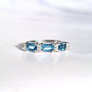 London Blue Topaz <b>Emerald</b> Cut Eternity Stackable Wedding Band <b>Ring</b> For Women 925 Sterling <b>Silver</b> December Birthstone Vow - Product Image 1