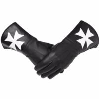 Gant de Commanderie de l'Ordre de Malte-Cuir noir avec croix de Malte blanche