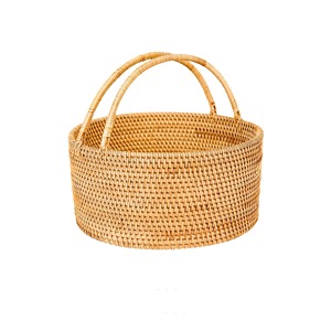 Cesta de Picnic Redonda de Ratán Natural Hecha a Mano con Asa, Cesta de Almacenamiento Multifuncional Moderna y Ecológica, Hecha en Vietnam - Product Image 1