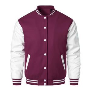 Custom Jersey Fleece Hombres de lana de cuero de la manga cortavientos Botones cubiertos de algodón CollegeBaseballjacket para los hombres - Product Image 1