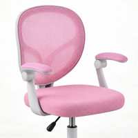 Chaise d'étude moderne pour enfants, réglable en hauteur, avec siège et dossier en maille rose, plateforme pivotante pour les pieds et accoudoirs, idéale pour la lecture et les devoirs
