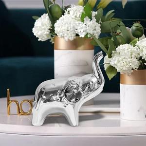 Petite sculpture d'éléphant plaquée nickel, figurine d'éléphant décorative en argent, décoration de table basse, objet d'accessoires pour la maison - Product Image 3