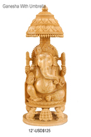 Statue artisanale en bois poli du Dieu Ganesh, Art spirituel et religieux, Décoration murale écologique pour la maison, Gravée