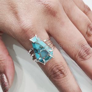 Anillo de Plata de Ley 925 Hecho a Mano para Mujer con Turquesa Azul Natural en Forma de Ataúd, Gema del Mes de Nacimiento de Diciembre, Regalo de Navidad - Product Image 4