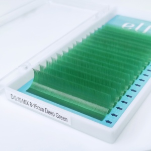 ขนตาปลอมแบบพัดลมทำมือสีหนา0.15มม. สีโปรเมดสีเขียวเข้ม8-15มม. แบบกล่องยาว - Product Image 3