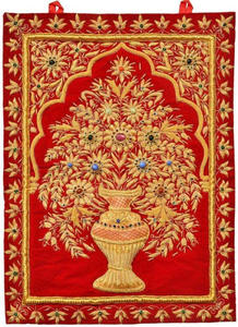 Tapisserie murale brodée de luxe Zardozi, faite à la main, avec des pierres semi-précieuses, tapis Zari, décoration moderne pour la maison - Product Image 5