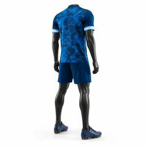 Ensemble Maillot et Short de Football Personnalisé Bleu en Polyester Respirant Séchage Rapide Tenue d'Entraînement Sportive Unisexe avec Nom Personnalisé - Product Image 4