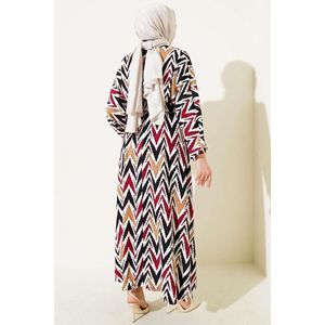 Robe élastique à taille ceinturée à motifs directionnels Bordeaux - Product Image 3
