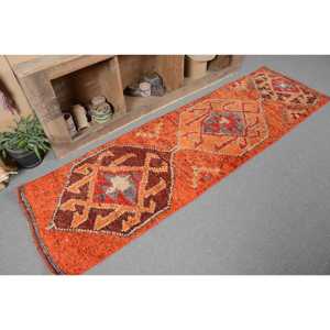 Alfombra Vintage turca de lana de 2x8 pies en naranja y rojo diseño de retazos rectangulares de área grande con respaldo de látex para habitaciones de adolescentes - Product Image 5