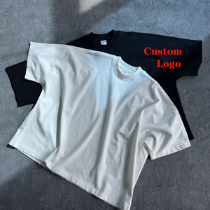 Camiseta Boxy Fit con logotipo personalizado para hombre, Camiseta de algodón sin costuras con cuello grueso, camiseta sólida en blanco en negro, ropa de hombre Boxy - Product Image 1