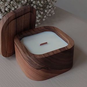 Porte-bougie en bois naturel fait à la main avec couvercle - Jarre à bougie d'aromathérapie élégante pour la décoration de la maison et Noël - Product Image 2