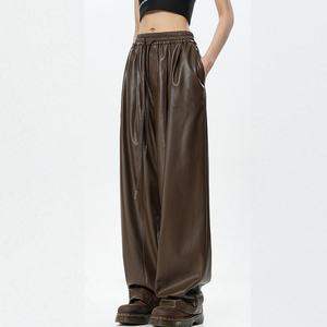 OEM โลโก้ที่กําหนดเองหนัง Sweatpants หนังที่กําหนดเองสไตล์ถุงกางเกงกันลมที่กําหนดเองบาน streetwear หนัง jogger unisex - Product Image 1