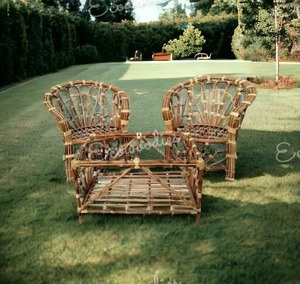 Ensemble moderne de 3 chaises en rotin à dossier haut Offre Spéciale meubles de patio en bambou pour jardin et balcon - Product Image 1