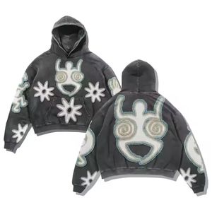 Vente en gros Heavyweight Distressed Hoodies Unisexe Broderie Patch Pull Acide Lavé Broderie Oversize Hommes Sweat à capuche - Product Image 3