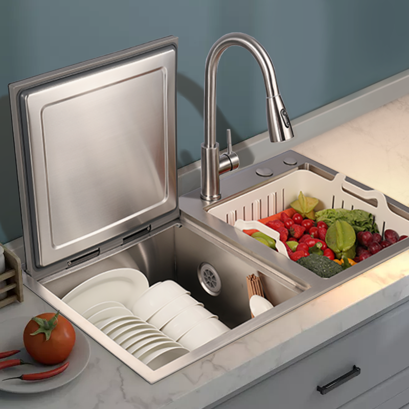 3-in-1 Top Load Dishwasher, Compact Design,Stainless Steel Tub, Odor-Free Storage, and Child Lock