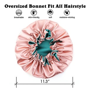Prix de gros Bonnet à cheveux double face à large bande Turban doux Chapeaux Taille supplémentaire Bonnet de nuit Bonnets en satin pour femmes - Product Image 6