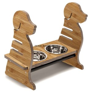 Cuencos de Metal de acero inoxidable dobles elevados de madera con acabado Natural, comederos para mascotas para perros y gatos, cuencos para servir comida y agua para mascotas - Product Image 3