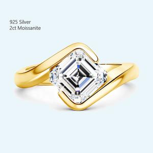 Anillo de Compromiso y Matrimonio con Corte Asscher de 2 Quilates, Engaste Bypass, Moissanita, Plata de Ley 925, Anillo Personalizable para Mujer - Product Image 3