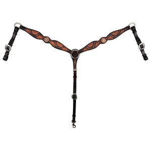 Collier de poitrail pour cheval en cuir avec surpiqûres décoratives et sangle de traction renforcée - Product Image 1