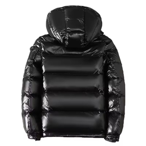 Wholesale High Quality Luxury <b>Waterproof</b> Front Custom Logo Winter Warm Black Bubble Mens <b>Hooded</b> Shiny <b>Puffer</b> <b>Jacket</b> - Product Image 3