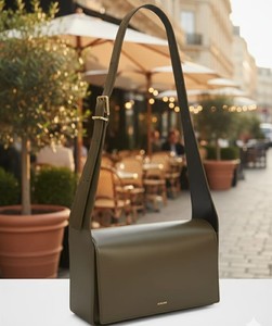 Olive Green Smooth Leather Vintage Lady Shoulder <b>Bag</b> Women Minimalist Flap <b>Crossbody</b> Purse Zip <b>Wide</b> Adjustable <b>Strap</b> Structured - Product Image 1