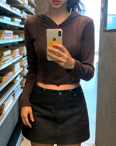 HOOR H0014 Sudadera Corta Ajustada de Manga Corta con Capucha para Mujer, Estilo Coreano, Talla Única, 5 Colores - Product Image 6
