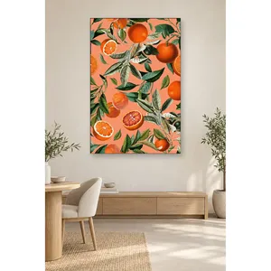 Impression sur toile de branches d'oranger Fida sur fond de saumon - Product Image 1