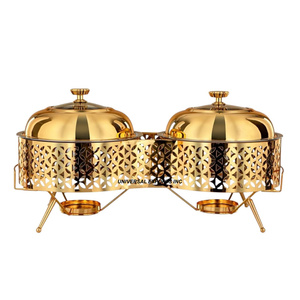 Réchauffeur de nourriture en acier inoxydable poli brillant Casserole de luxe au design floral Hotpot décoratif en métal de vente chaude - Product Image 3