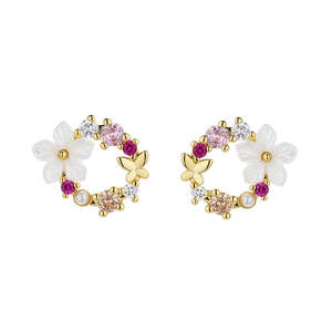 Orecchini a Fiore Aperto in Opale e Resina con Cristalli, Gioielli in Cristallo in Oro 14K e Argento Sterling - Product Image 1