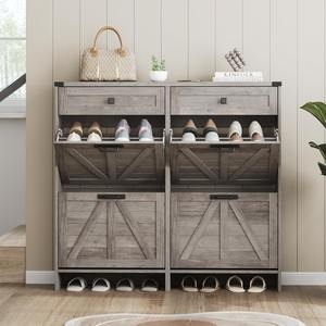 Mueble Zapatero Estrecho Independiente de Madera Estilo Rústico Contemporáneo con Puertas y <span class=keywords><strong>Cajones</strong></span> para el Hogar, Venta al por Mayor - Product Image 6