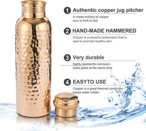 Pure <b>Copper</b> Bottle 100% Solid Handcrafted <b>Copper</b> Hammered Bottle Capacity 34 Oz <b>Copper</b> Bottle for Home Office Hotel and <b>Gifting</b> - Product Image 6
