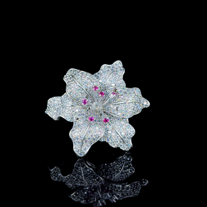 Anillo de Plata 925 con Diseño de Flor de Orquídea, con Circonitas Cúbicas Pavé y Detalles Centrales Rosados, Joyería de Cóctel Grande y Elegante - Product Image 1