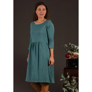 Robe bohème Avery 100% coton vert marin, streetwear décontracté, longueur genou, motif uni, tissée, lavable pour le printemps, l'été et l'automne - Product Image 2