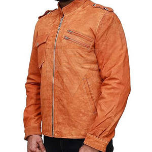 2025 <b>Men's</b> High Quality <b>Suede</b> Leather <b>Jacket</b> Stand Collar with Front Logo GENUINE Cow Skin for Winter Wear - Product Image 3