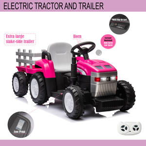 Tracteur jouet pour enfants rose 12V7AH à piles avec remorque et accessoires télécommandés - Product Image 4