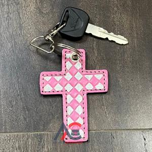 2026 Designer Handmade Genuine Cow <b>Leather</b> Cross <b>Keychain</b> Woven Pattern Religious Key Ring Bag Charm Wholesale Bulk Gifts - Product Image 1