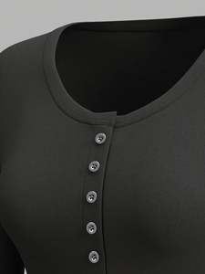 Camisetas de manga larga con estampado bonito para mujer, elegantes, de Color sólido, ajustadas, de punto, cuello cuadrado, 95% algodón, 5% Elastano, longitud Regular - Product Image 4