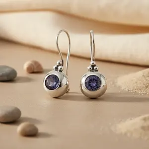 Boucles d'oreilles clous tendance en argent 925 avec pierre précieuse bleue, motif de fleur mignon pour un usage quotidien, fiançailles, mariage, anniversaire, fête - Product Image 3