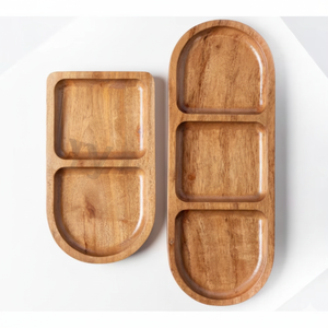 Plateau en bois rond créatif de luxe 2 compartiments, décor de plateau en bois à 3 compartiments - Product Image 1