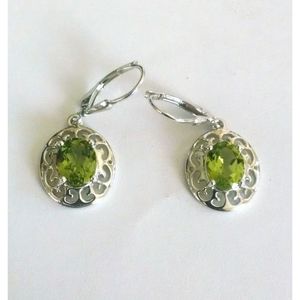 Vintage Peridot Filigree <b>Earrings</b> with <b>Diamond</b> <b>and</b> <b>Pearl</b> Trendy Drop Design for Wedding Party or Religious Occasions - Product Image 1