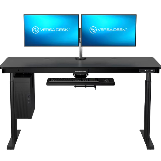 VersaDesk Powerlift Ergonomic Electric Standing Desk Convertible Height Adjustable Powder Coated Black Engineered Wood Gaming