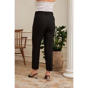 RMG <b>Plus</b> <b>Size</b> <b>Black</b> Fabric <b>Trousers</b> for Women - Comfortable Elastic Polyester Blend Straight Leg Pants for Everyday Wear - Product Image 4